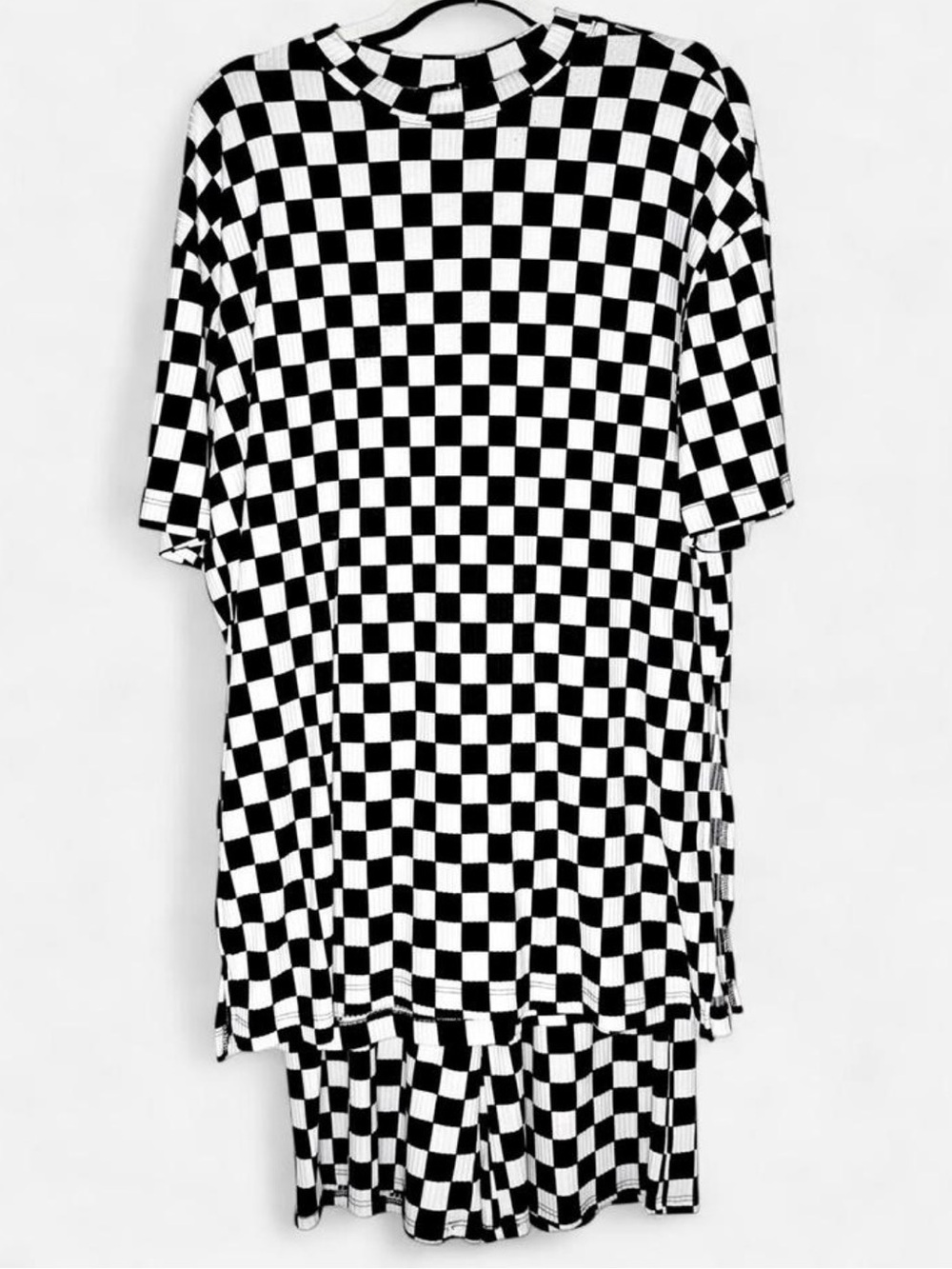 Dressed in LALA Lex Ribbed Checkerboard Playsuit in Black and White Size Small